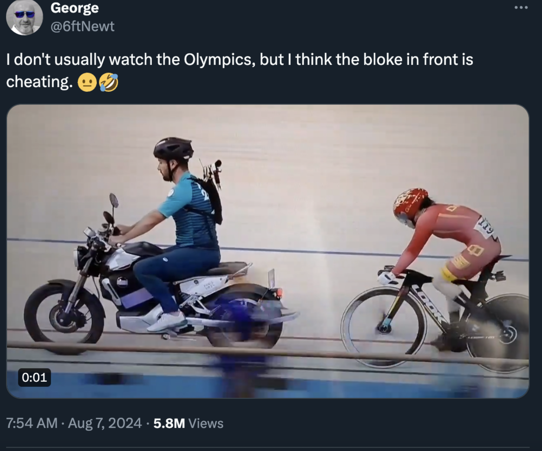 road cycling - George I don't usually watch the Olympics, but I think the bloke in front is cheating. 5.8M Views Dok 1119 4